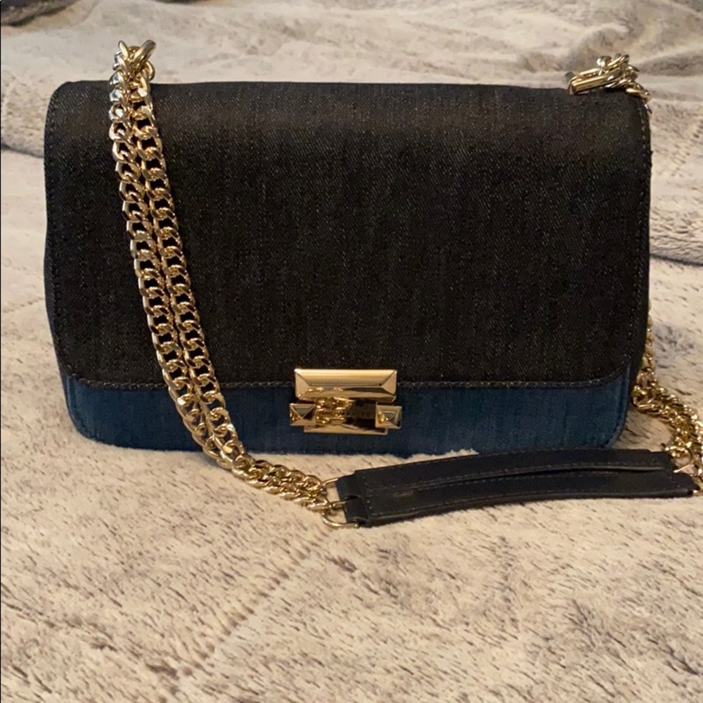 New Michael Kors Blue Denim Two-Tone Chain Shoulder Bag